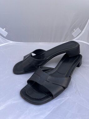 Hobbs Marilyn Anselm Black Leather Low Block Heel Slide Mules - Size 38.5